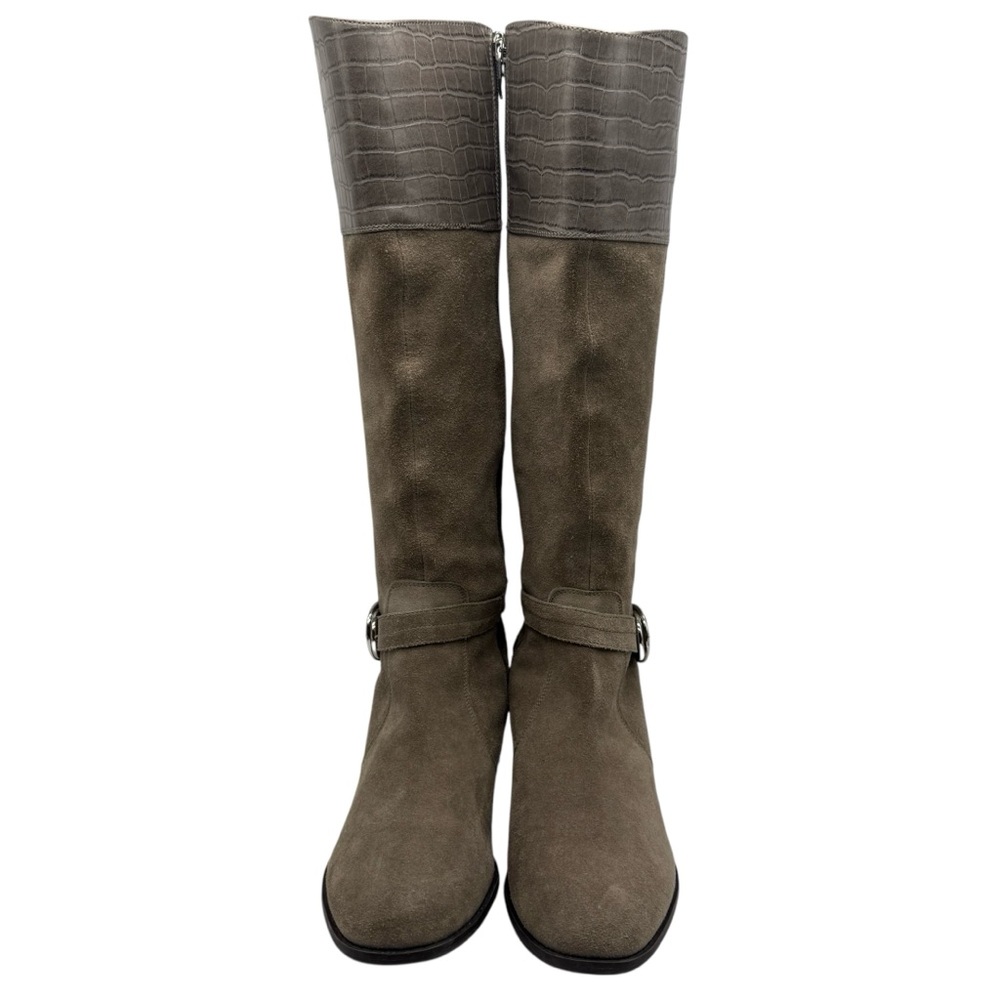 Marc Fisher Womens Boots Tall Suede Sz 10 Taupe Brown Leather Knee High Heeled - Picture 6 of 12
